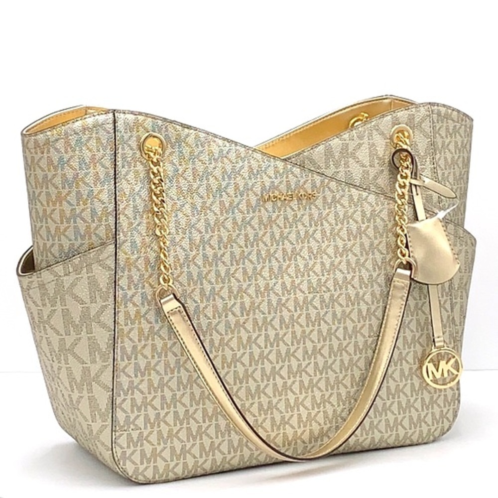 MICHAEL KORS LARGE X CHAIN SHOULDER TOTE BAG PALE GOLD COLOR